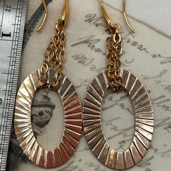 New Long Signed Milor Bronze Italy Rose Yellow Gold Chandelier Pierced Earrings - Picture 3 of 9